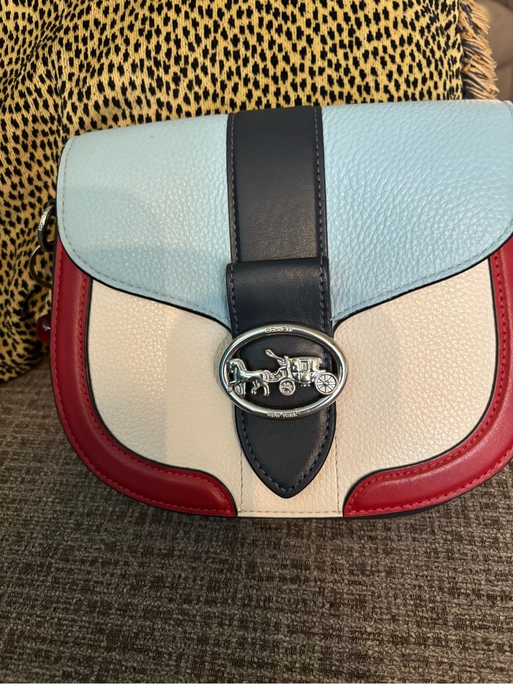 Coach Colorblock Leather Crossbody Bag - Light Blue, White & Red